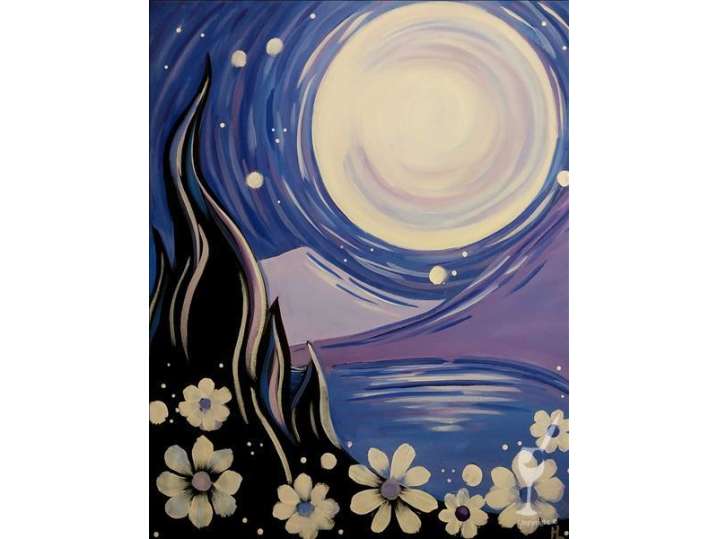Paint and Sip - Violets Under a Full Moon - Houston | Classpop!