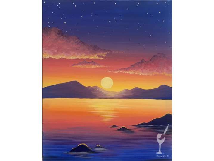 Paint and Sip - Golden Sunset Over Mountains - Baytown | Classpop!