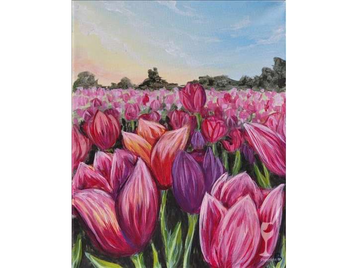 Blushing Tulips in a Blooming Field