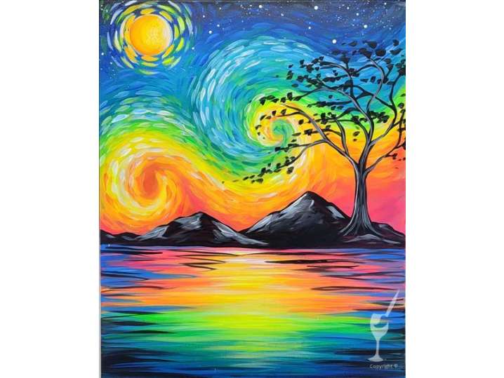 Neon Starry Night Sky