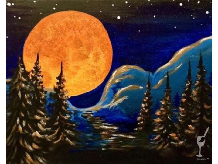 Paint and Sip - A Glowing Orange Moon in the Night Sky - Baytown ...