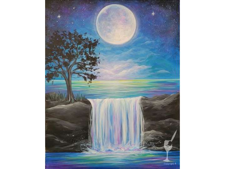 Moonlit Waterfall Fantasy Painting - Baytown