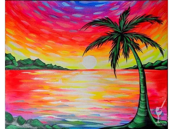 Paint and Sip - Neon Palm Paradise with a Fiery Sunset - Houston ...