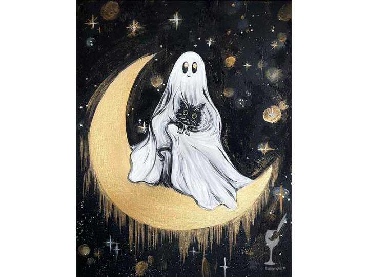 The Ghost and Kitty on the Crescent Moon