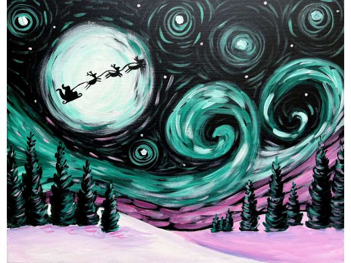 Santa’s Moonlit Sleigh High in the Sky