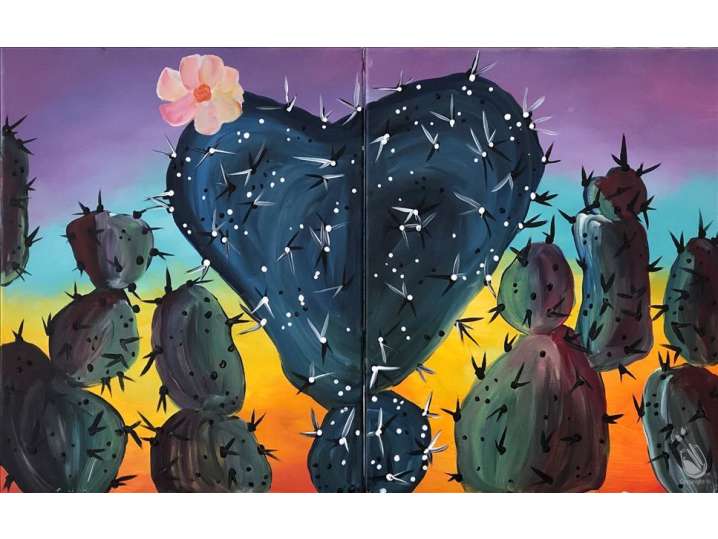 Paint and Sip - Desert Sunset With Heart Cactus - Houston | Classpop!