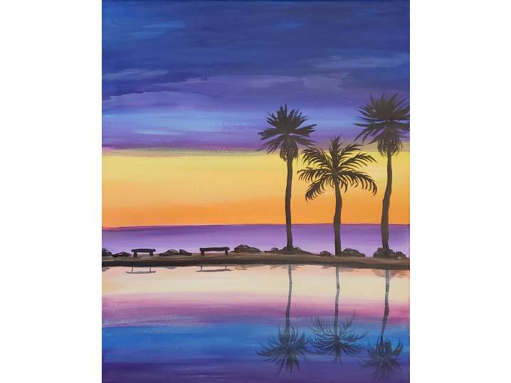 Palms Under Purple and Gold Skies