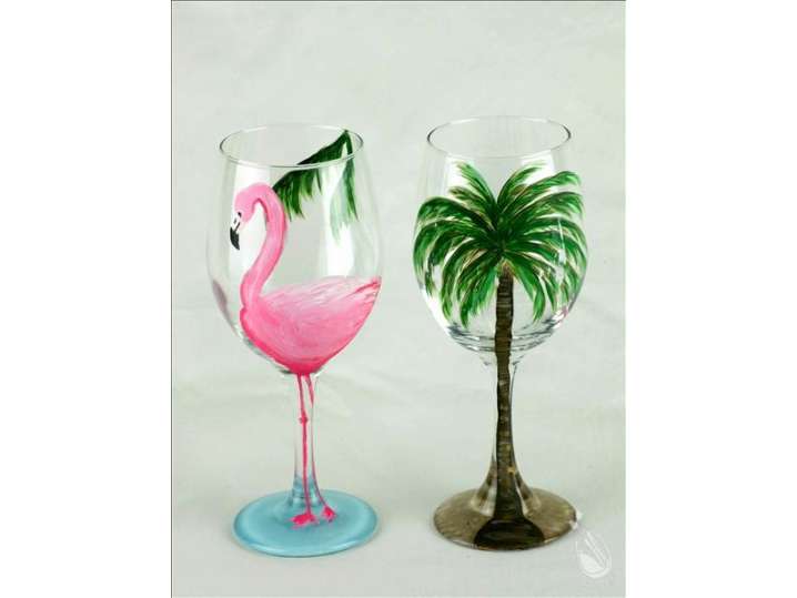 Paint Two Pink Flamingo Wine Glasses