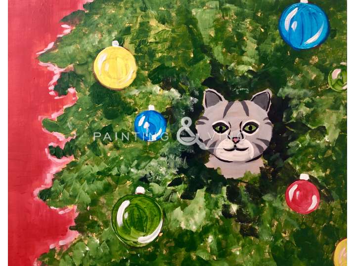 Christmas Kitten in a Tree