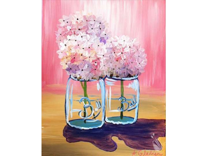 Jars of Delicate Hydrangeas