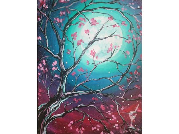 Paint and Sip - Full Moon and Cherry Tree - Houston | Classpop!