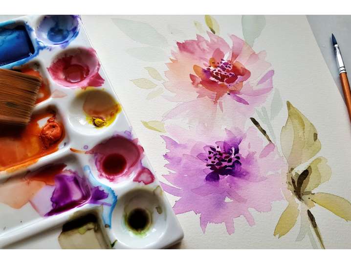 Watercolor Florals and Wine