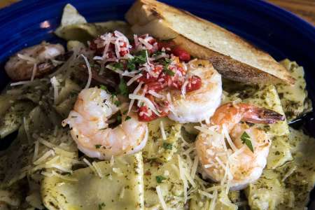 pasta with pesto and shrimp