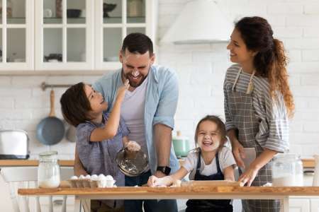 parents and kids cooking together