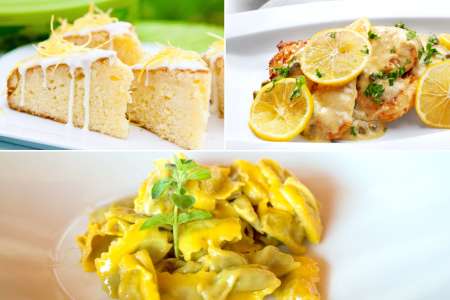 Agnolotti pasta and chicken piccata with lemon ricotta cake