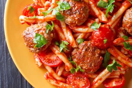 Casarecce pasta with bison meatballs