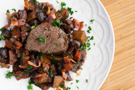 Filet of beef Bourguignon plated