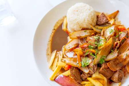 Lomo Saltado with rice and fries