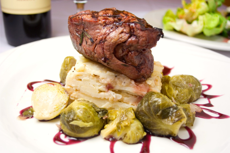 Ny Strip With Glazed Brussels Sprouts With Roasted Smashed Potatoes