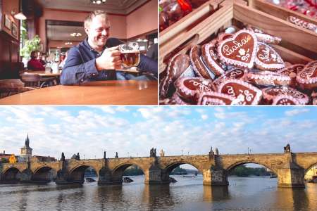 Prague drink tour   drinking a beer and enjoying gingerbread cookies