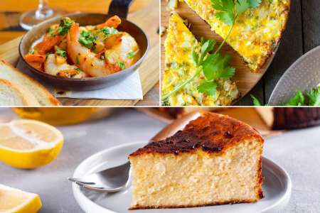 Spanish tapas with gambas, Spanish tortilla and basque burnt cheesecake