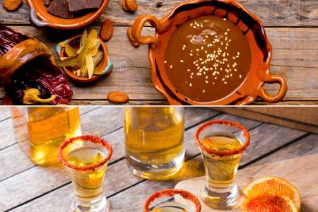 a tasting of mole sauce and mezcal