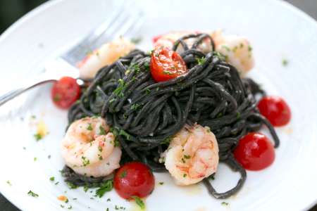 black pasta with seafood