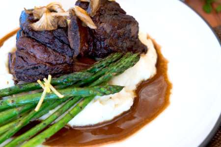 braised beef with asparagus and polenta