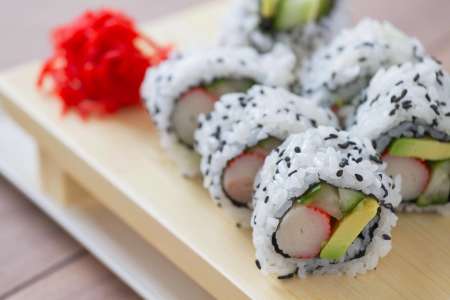 california sushi rolls with crab cucumber and avocado