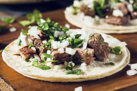 carne asada on a tortilla