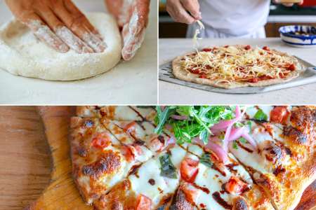 chef making pizza in a cooking class