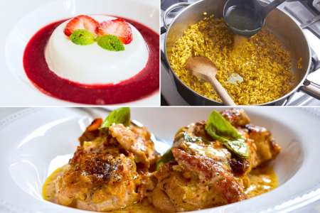 chicken, panna cotta and risotto