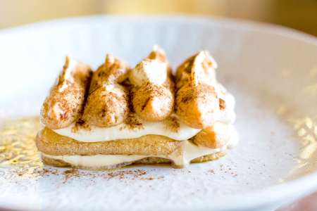 classic tiramisu on a white plate