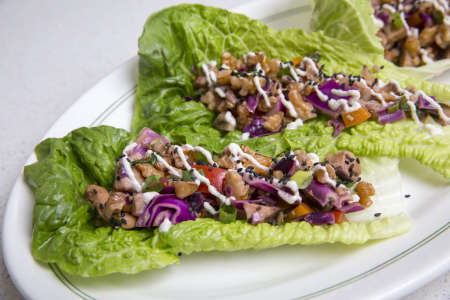 plated chicken thai lettuce wraps