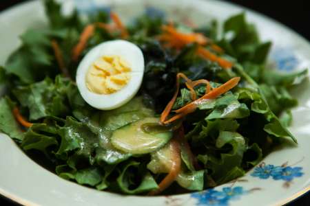 Green salad with miso dressing