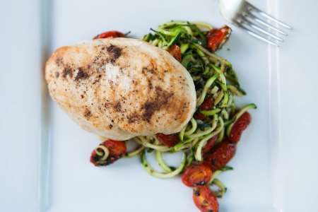 Seared chicken with zucchini noodles