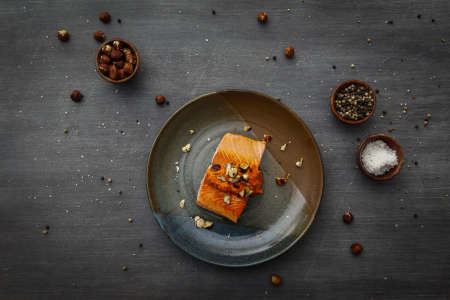 salmon with hazelnut romesco