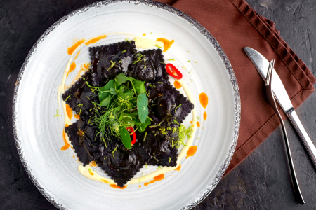 squid ink and ricotta ravioli