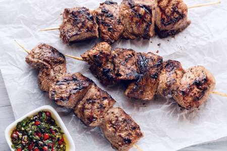 steak skewers with chunky chimichurri