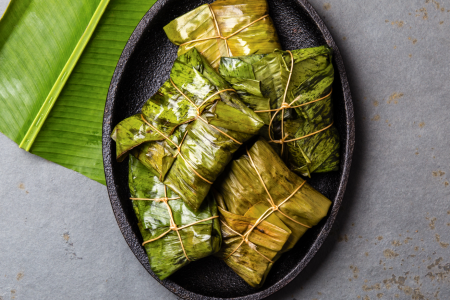 cooking tamales in banana leaves