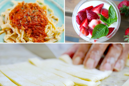 fettuccine bolognese panna cotta with strawberries chef crafting fresh fettuccine