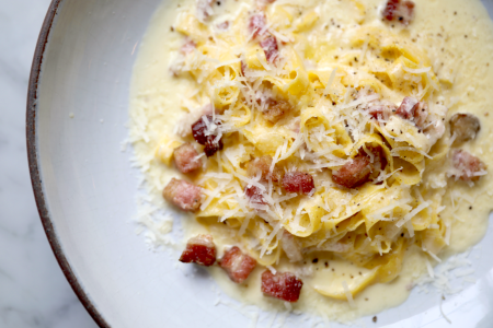 fettuccine carbonara with parmesan