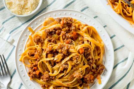 fettuccine pasta with bolognese or ragu or ragout