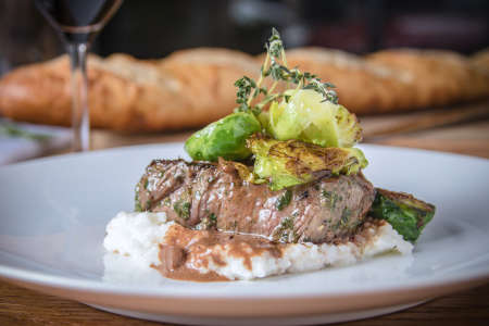 filet with brussels sprouts and polenta