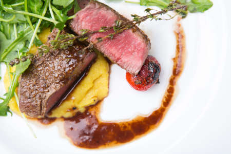 filet with polenta and brussels sprouts