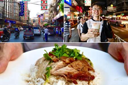 bangkok private tour   having a thai drink and thai duck dish