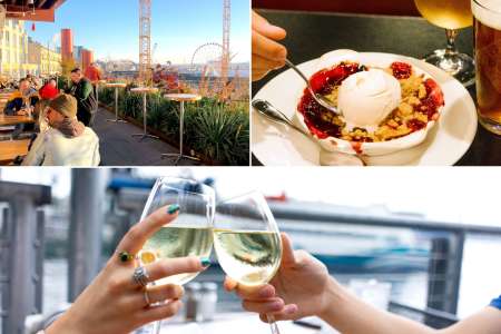 drink seattle food tour   drinking white wine and eating cobbler while enjoying the city