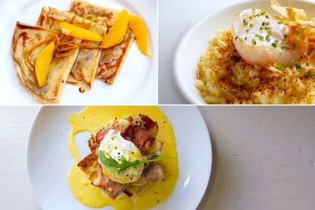 french food with eggs benedict and crepes suzette