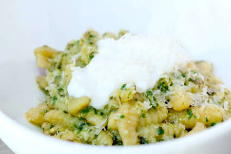 fresh cavatelli pasta with pesto