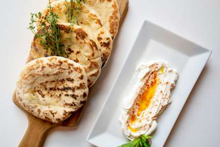 fresh pita bread and hummus